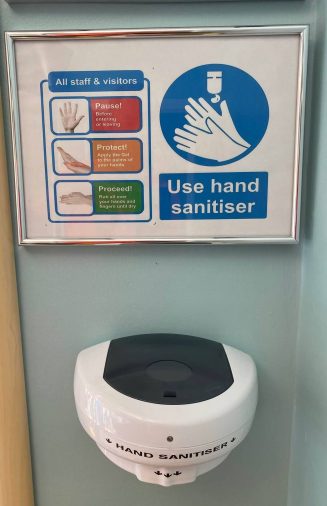 hand sanitiser in treatment room